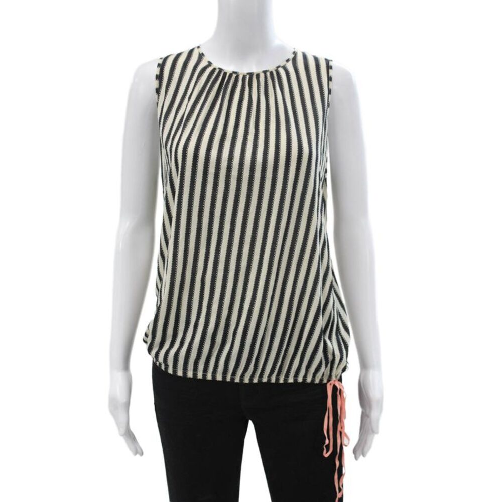 Hoss Intropia Women Basic Sleeveless Striped Black Cotton Blend Blouse Size S